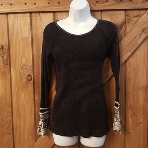 Off Black Thermal Long Sleeve Shirt Lace Sleeve, L